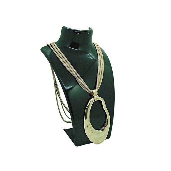 Chicos Multistrand Necklace Abstract Large Oval Pendant 40" Adjustable Gold Tone - Picture 7 of 9